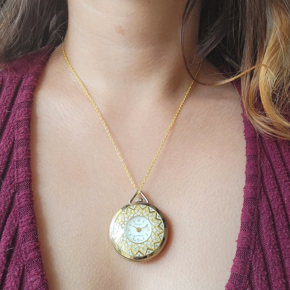 Vintage Swiss Princess Ornate Watch Necklace